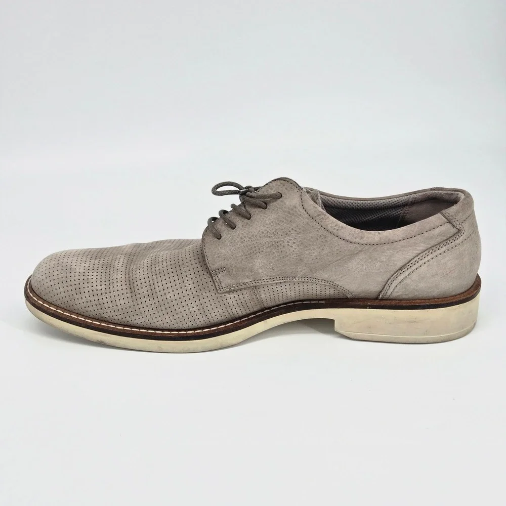 Ecco Melbourne Perforated Grey Nubuck Leather Derby Dress Shoes Men 45 US 11 GUC